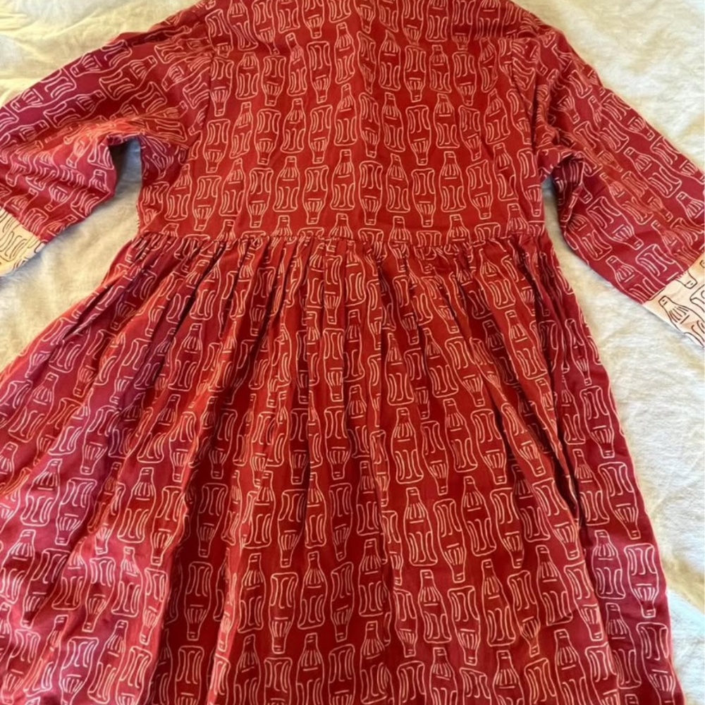 New FabIndia Indian Hand-Dyed Cotton Textile Babydoll Dress With Quirky Bottle P - Picture 4 of 6
